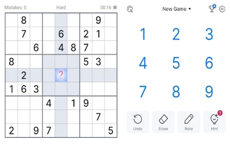 Tính năng gợi ý trong Sudoku giúp người chơi vượt màn khó.