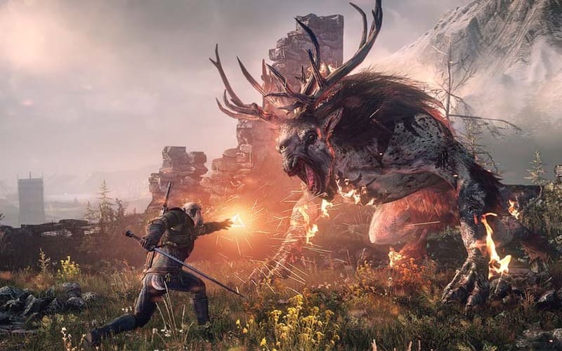 Cảnh chiến đấu với quái vật trong The Witcher 3: Wild Hunt - top những game nhập vai hay nhất