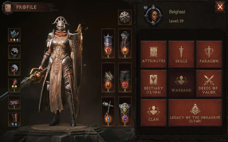 Tùy chỉnh kĩ năng và trang bị trong game Diablo Immortal.